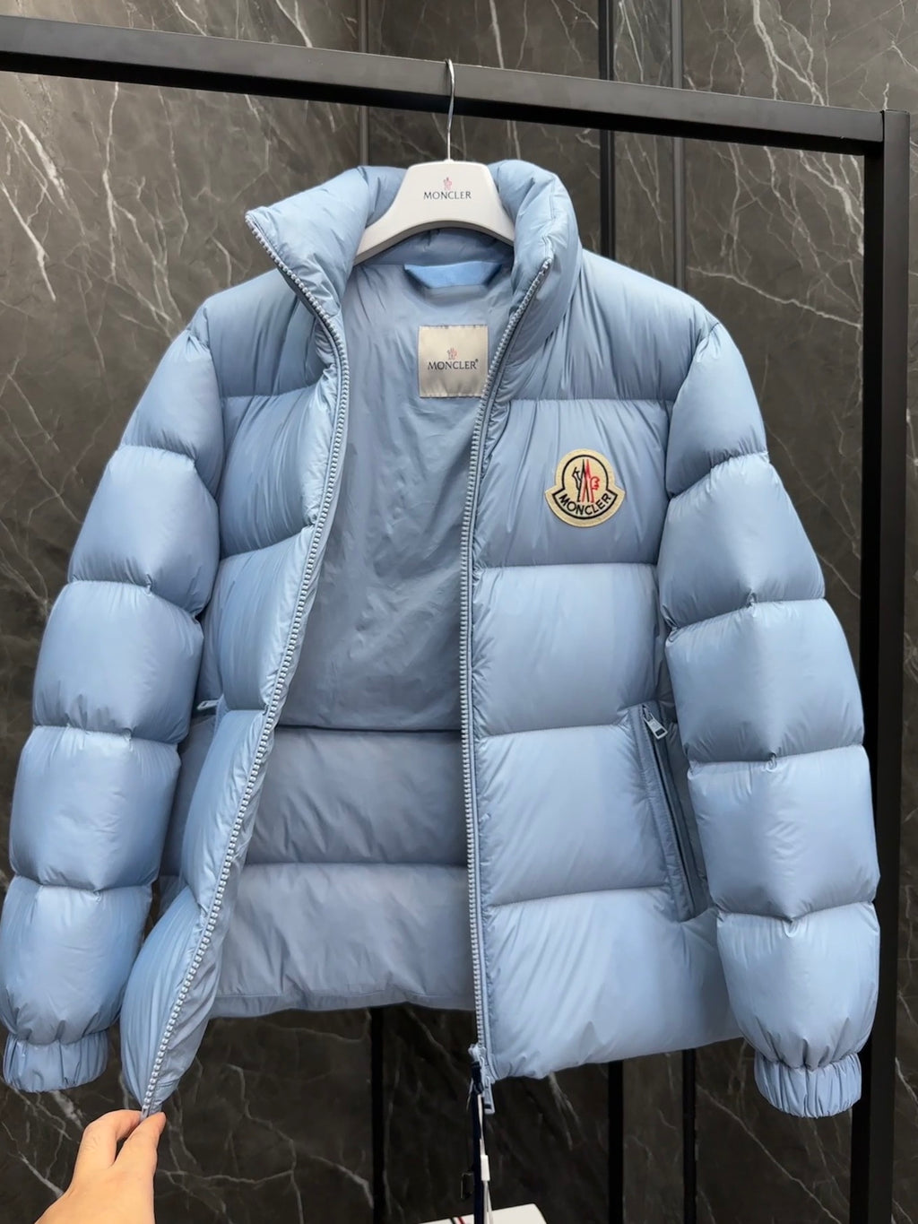 Moncler Sky Blue Classic Short Down Jacket