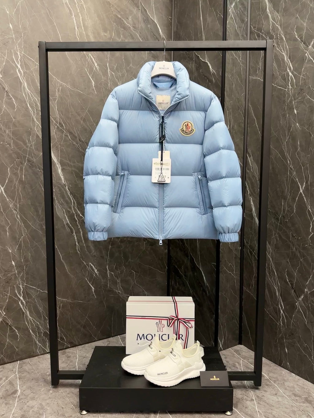 Moncler Sky Blue Classic Short Down Jacket