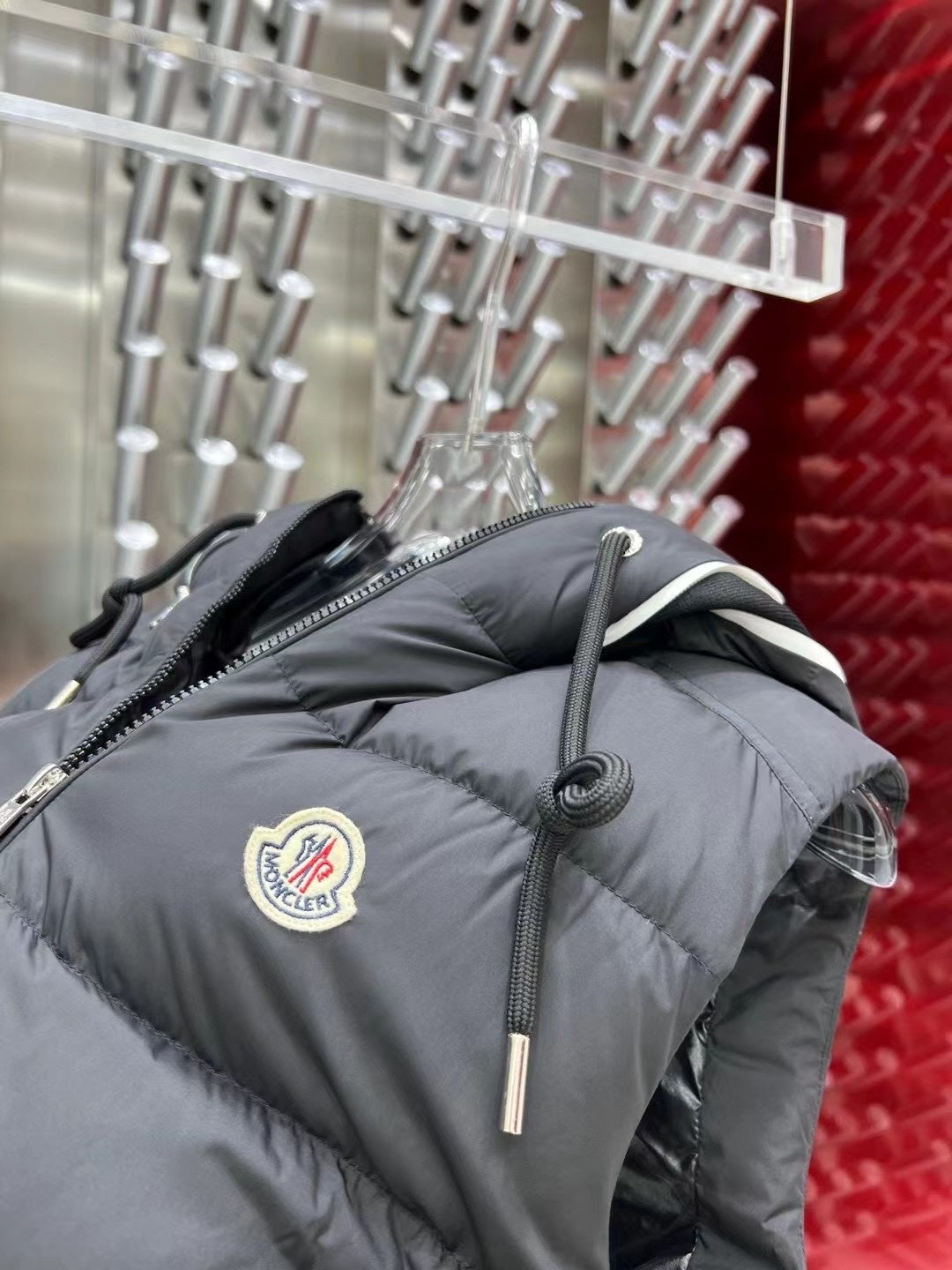 Moncler Charcoal Hooded Down Puffer Vest
