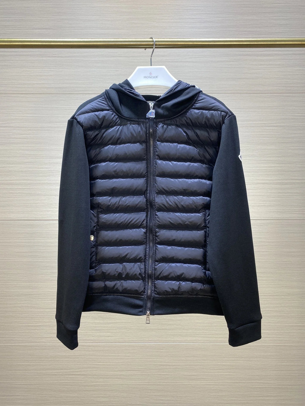 Moncler Black Hybrid Down-Knit Hooded Cardigan Jacket