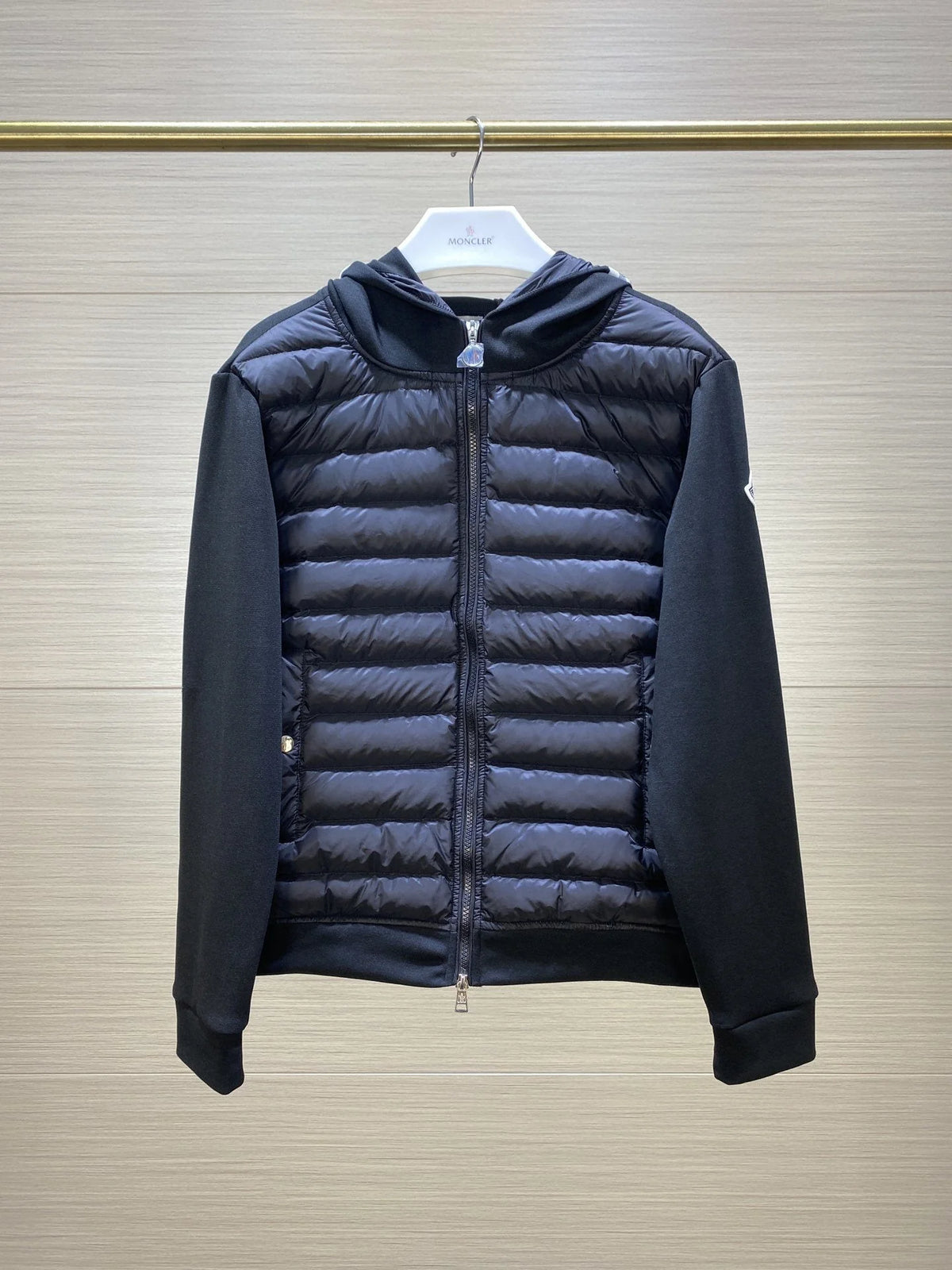 Moncler Black Hybrid Down-Knit Hooded Cardigan Jacket