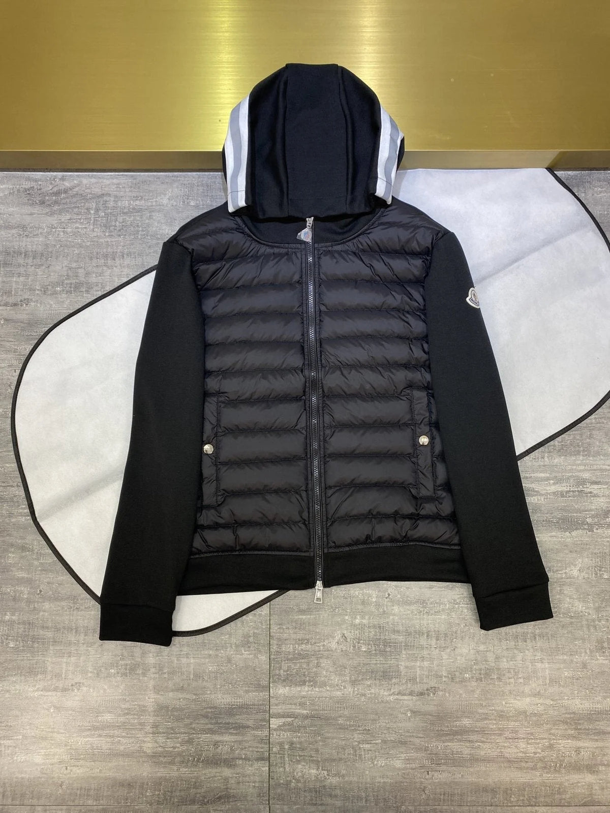 Moncler Black Hybrid Down-Knit Hooded Cardigan Jacket