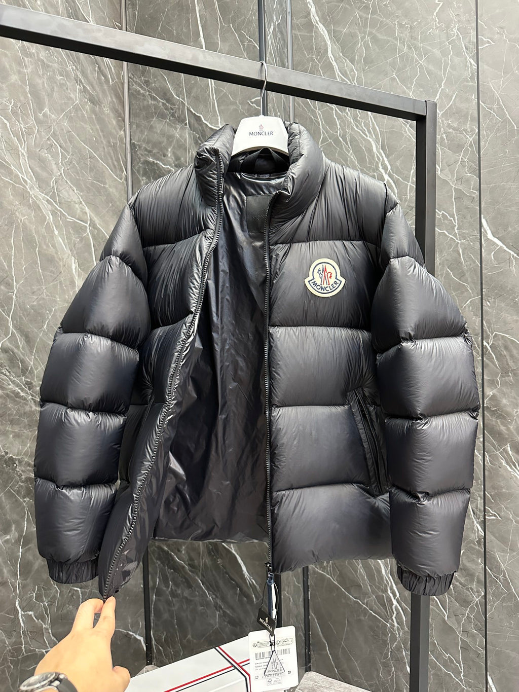 Moncler Navy Classic Short Down Jacket