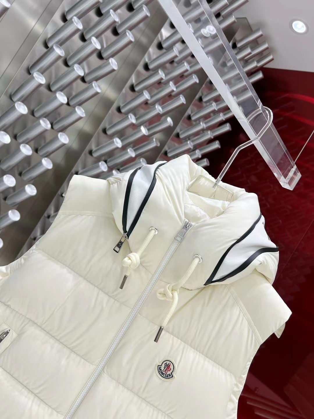 Moncler White Hooded Down Puffer Vest