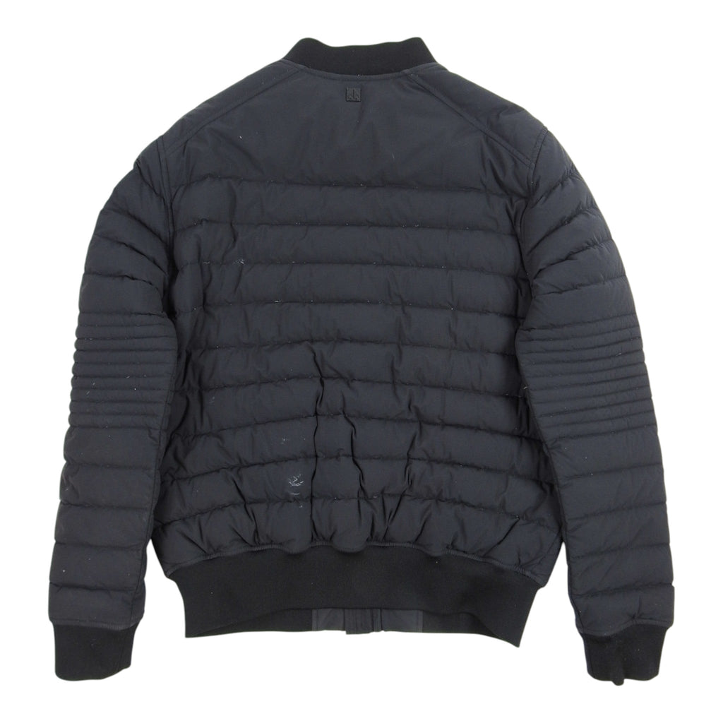 Moncler Navy Quilted Down Bomber Jacket with Ribbed Sleeves and Patch Pockets