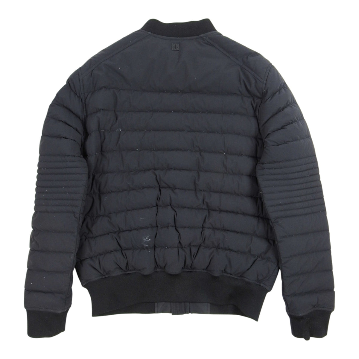 Moncler Navy Quilted Down Bomber Jacket with Ribbed Sleeves and Patch Pockets