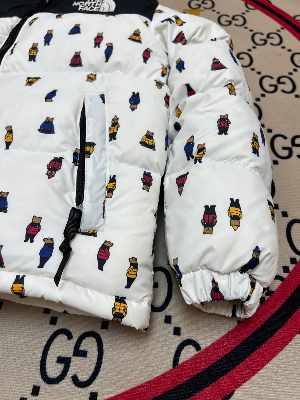 The North Face White Bear Print Nuptse Down Jacket