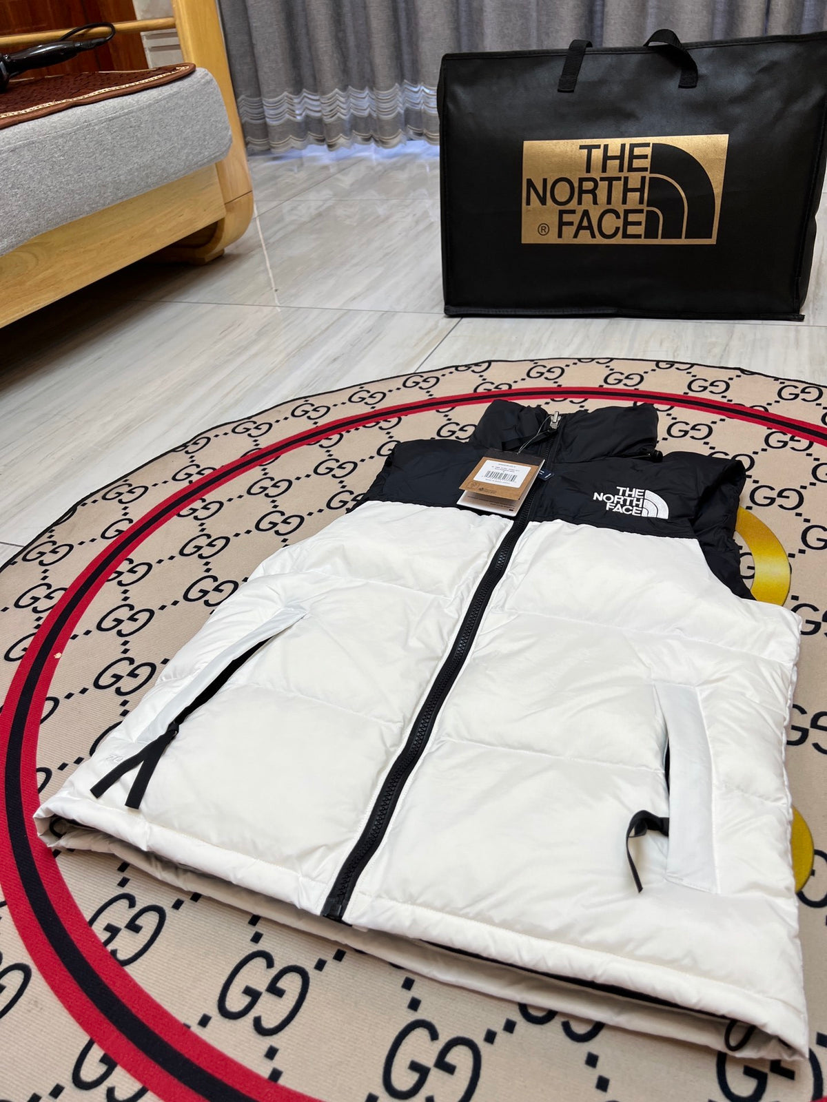 The North Face White Nuptse 700 Puffer Vest