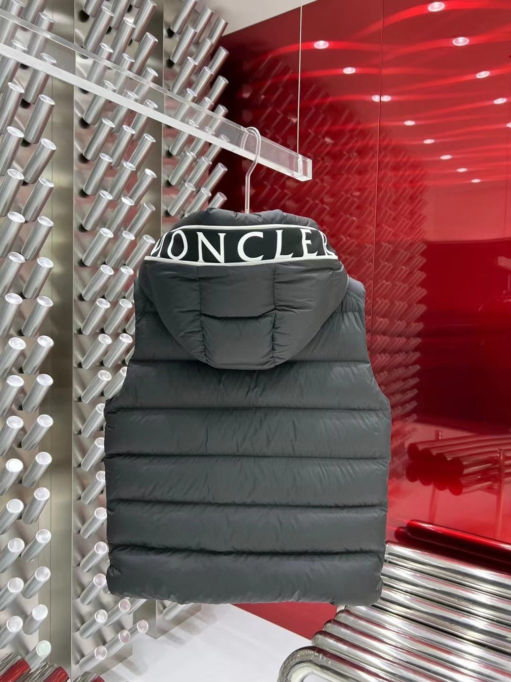 Moncler Charcoal Hooded Down Puffer Vest