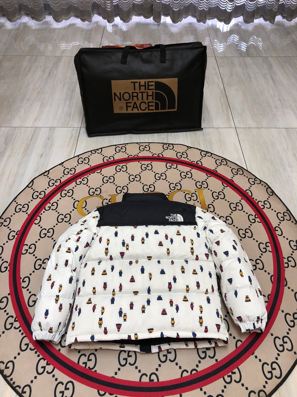 The North Face White Bear Print Nuptse Down Jacket