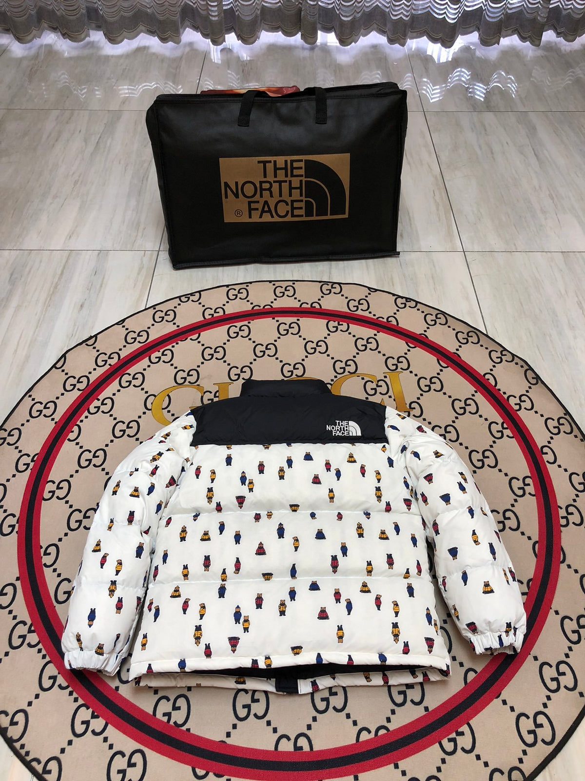 The North Face White Bear Print Nuptse Down Jacket