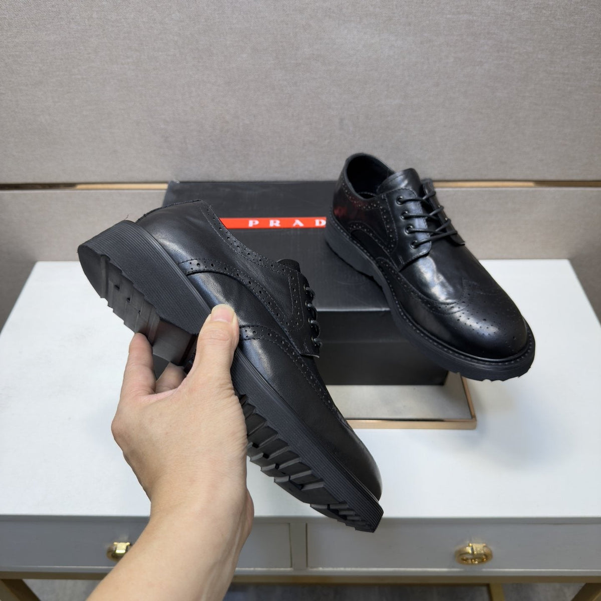 Prada Black Brogue Lace-Up Shoes