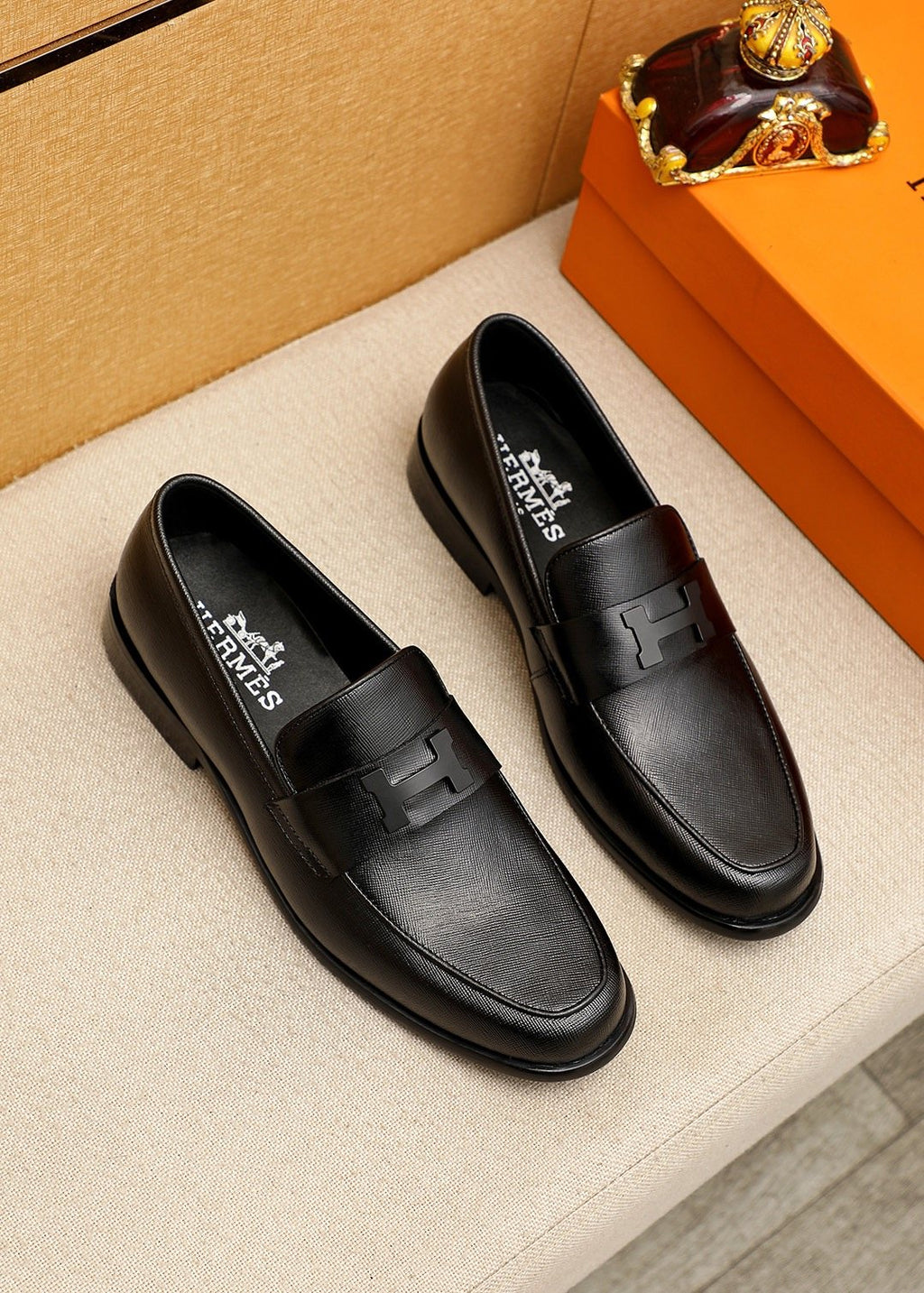 Hermès Black H-Strap Slip-On Loafers